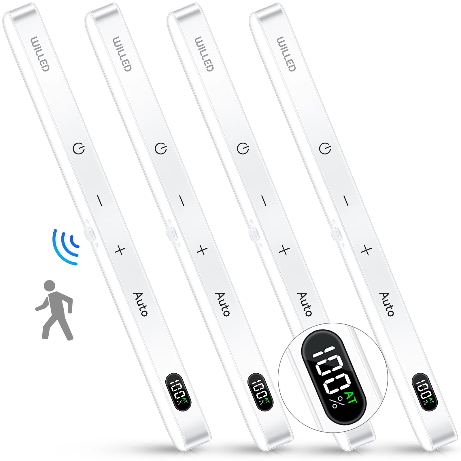 WILLED  Luz para armario con sensor de movimiento, pantalla de batería, barra luminosa táctil de 60 LED, luz nocturna inalámbrica recargable
