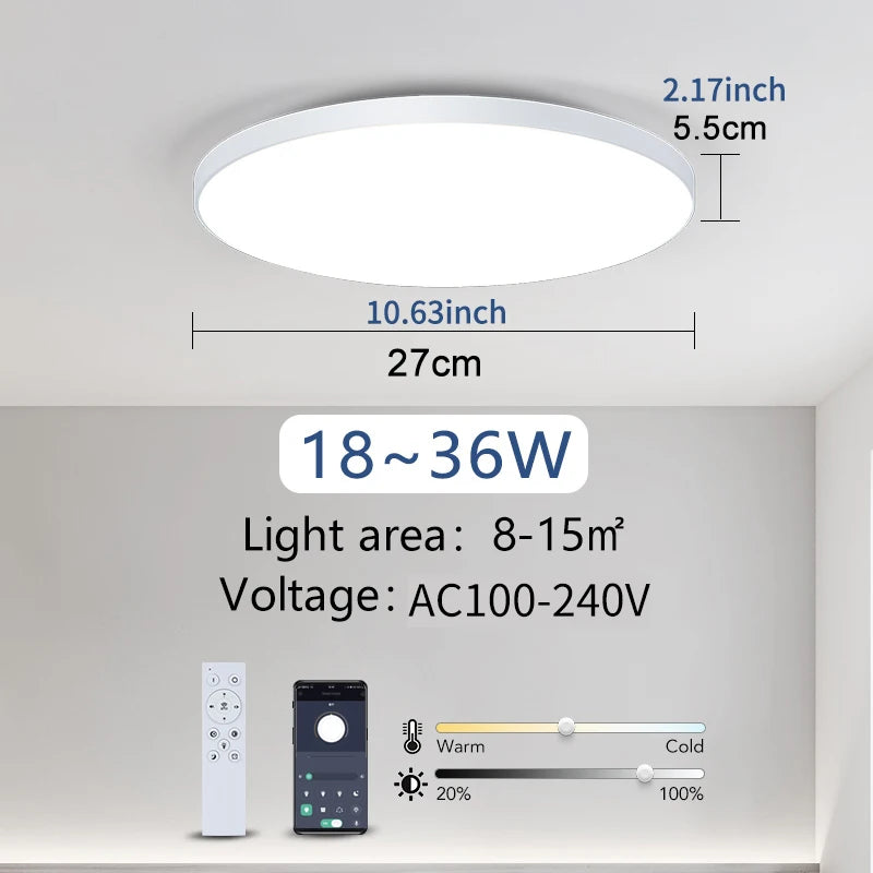 Lámpara de techo inteligente MARPOU, lámpara LED para dormitorio, lámparas de techo grandes, luces LED con mando a distancia, luces LED regulables para habitaciones
