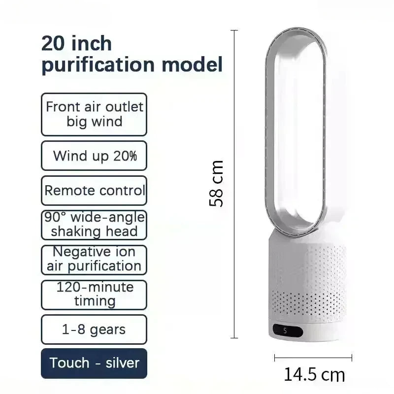 NUOYING: Ventilador sin aspas de 20 pulgadas,  ventilador eléctrico de torre ultrasilencioso para dormitorios.