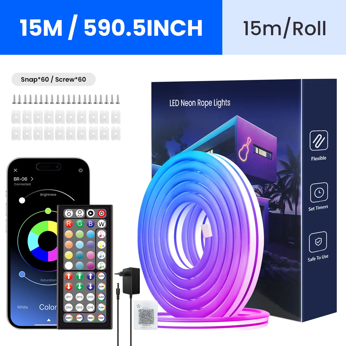 Luces de neón en forma de cuerda, luces LED flexibles en forma de cuerda con control mediante aplicación o mando a distancia, luces en forma de cuerda con múltiples modos, luces LED RGB de neón para exteriores con protección IP65 Wa