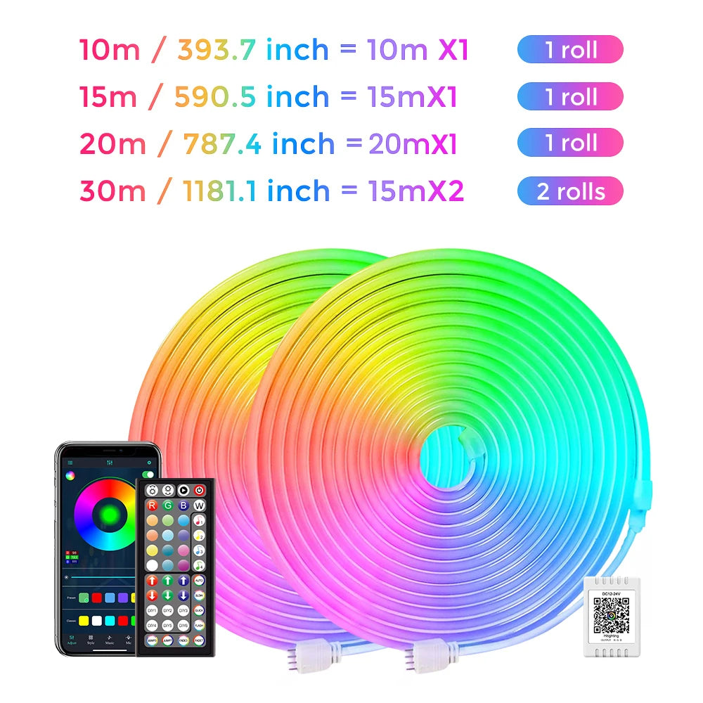 Luces de neón en forma de cuerda, luces LED flexibles en forma de cuerda con control mediante aplicación o mando a distancia, luces en forma de cuerda con múltiples modos, luces LED RGB de neón para exteriores con protección IP65 Wa