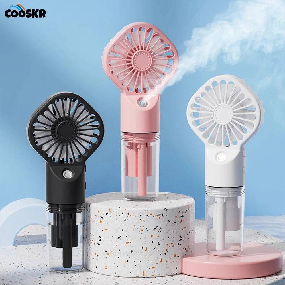 Raugee: Ventilador portátil de 4 velocidades, recargable por USB, ventilador con pulverizador de agua y niebla.