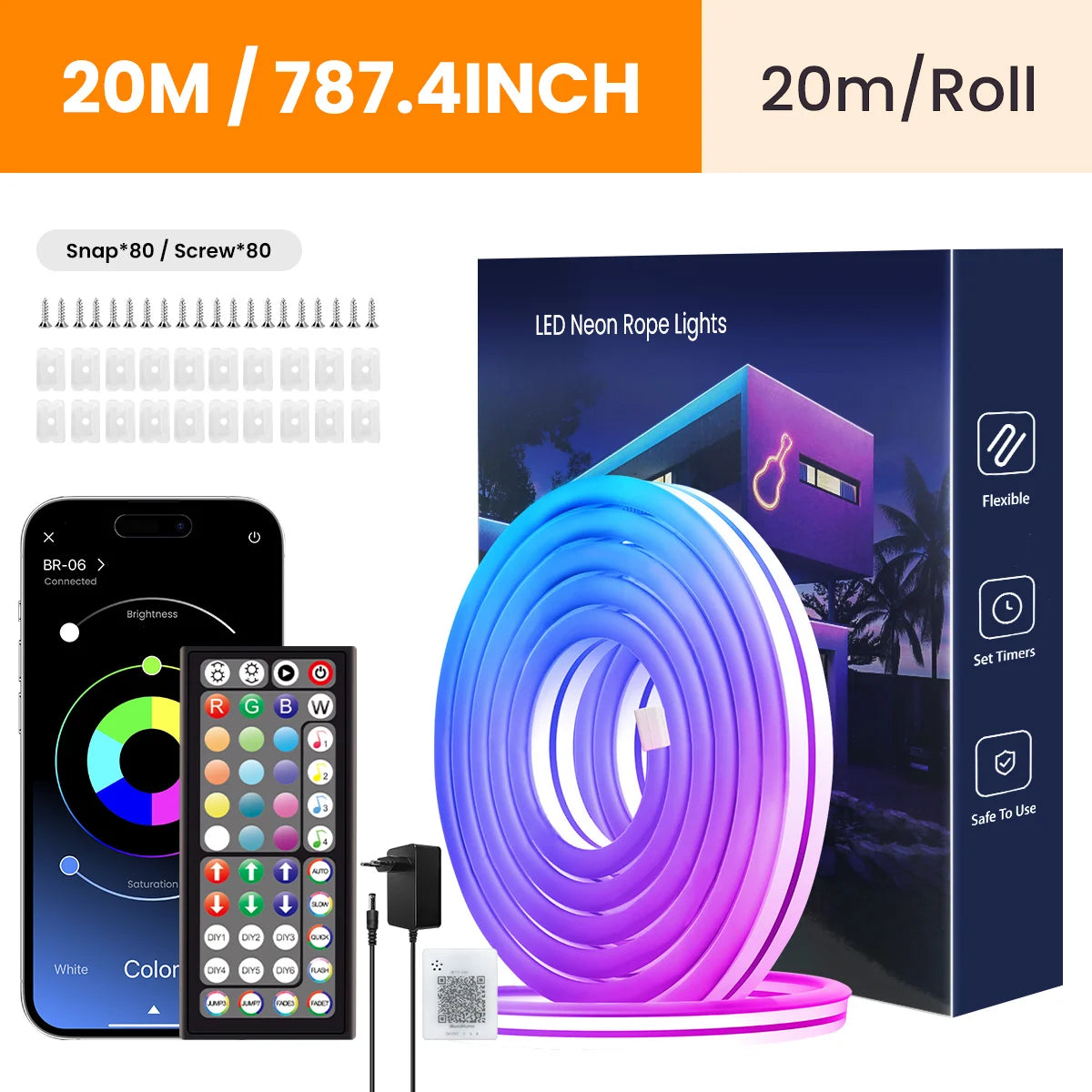 Luces de neón en forma de cuerda, luces LED flexibles en forma de cuerda con control mediante aplicación o mando a distancia, luces en forma de cuerda con múltiples modos, luces LED RGB de neón para exteriores con protección IP65 Wa