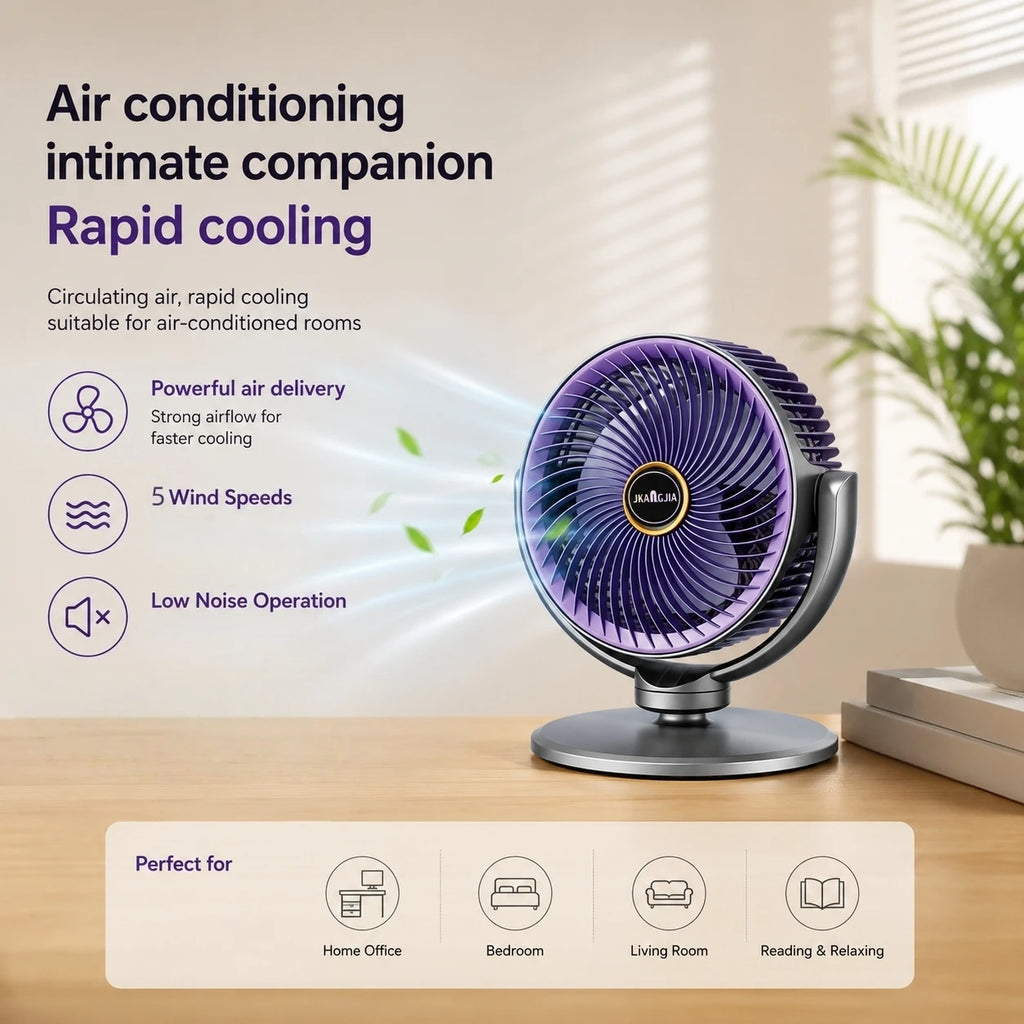 GSNOMLY: Ventilador circulador de aire moderno 3 en 1, 5 velocidades, 4 alturas, silencioso, portátil, con base de pedestal y conexión USB.