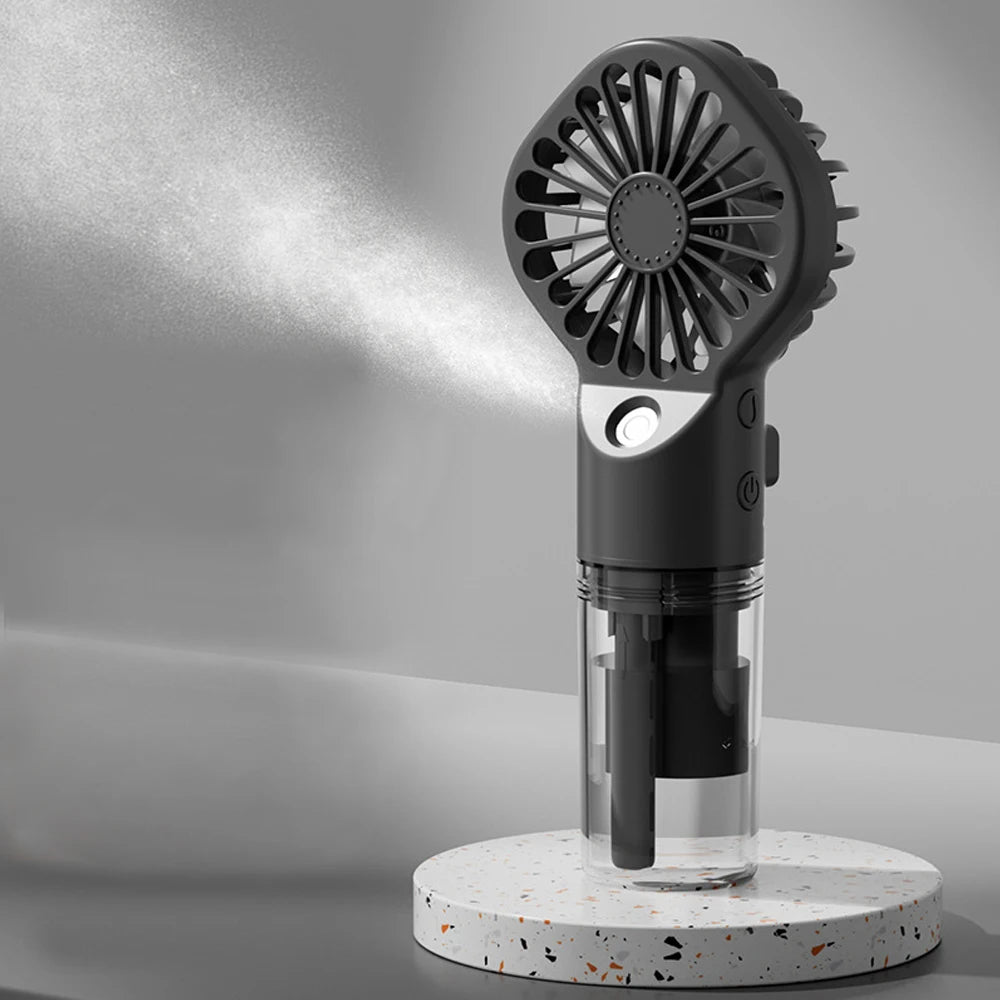 Raugee: Ventilador portátil de 4 velocidades, recargable por USB, ventilador con pulverizador de agua y niebla.