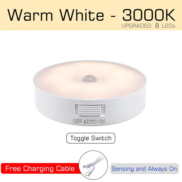 Lámpara LED con sensor de movimiento, recargable por USB, para cocina, dormitorio, escaleras, pasillo, armario y vestidor