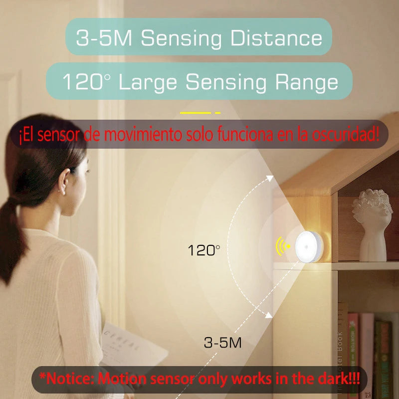 Lámpara LED con sensor de movimiento, recargable por USB, para cocina, dormitorio, escaleras, pasillo, armario y vestidor