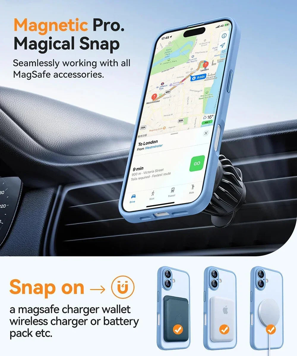 Funda protectora magnética, mate y translúcida, resistente a los golpes, para iPhone 17, 16, 15, 14, 13, 12 y 11 Pro Max y Plus, compatible con la carga inalámbrica MagSafe