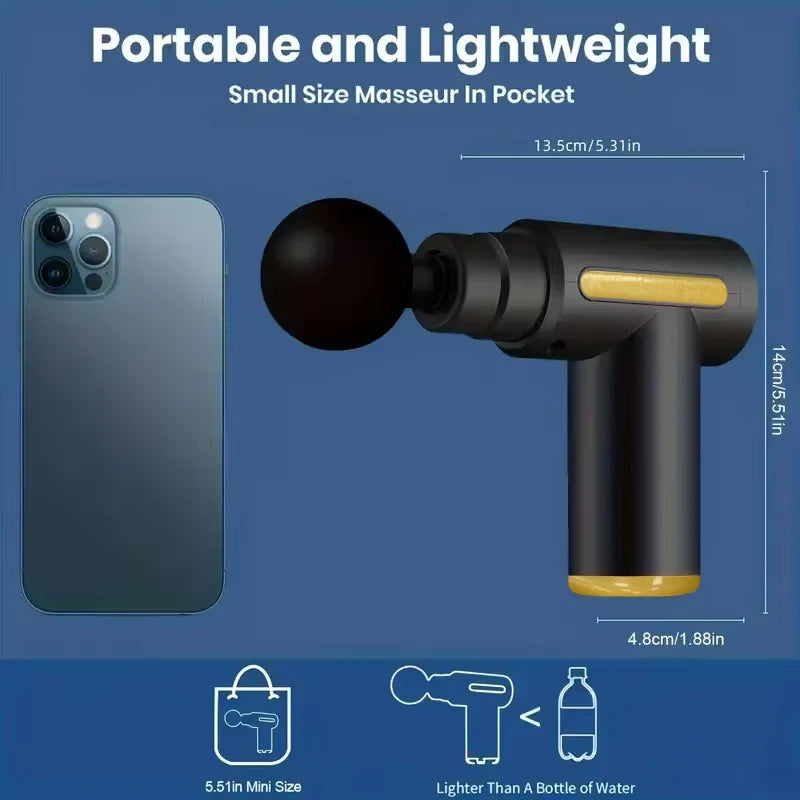 Pistola de Fascia Portátil USB FODRK | Masajeador de Percusión 6 Niveles
