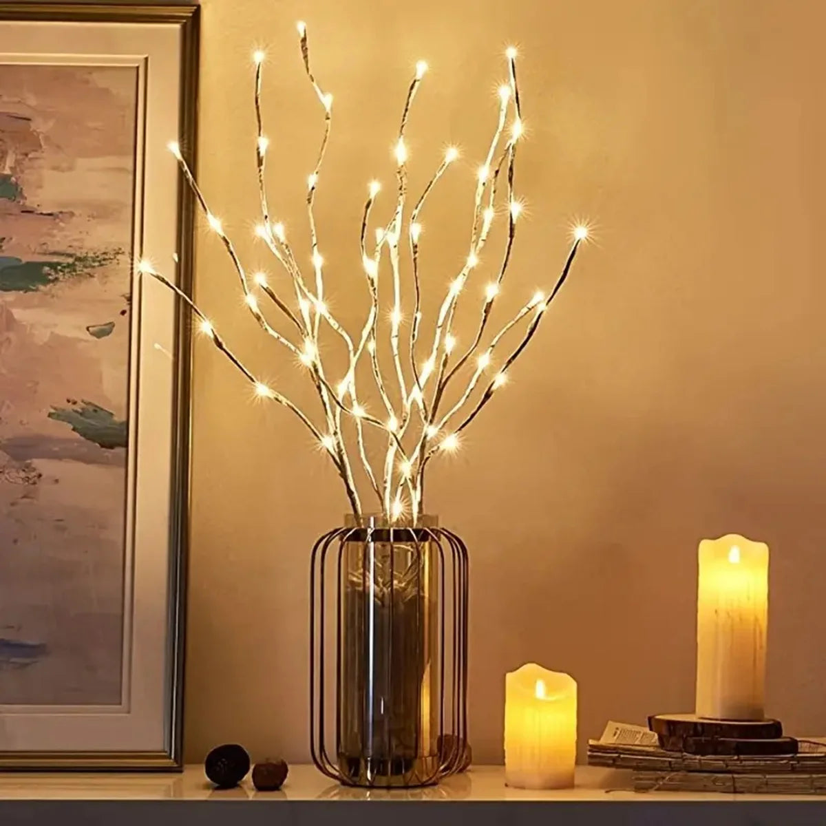 1 unidad de guirnalda de luces con ramas de abedul blanco, que funciona con pilas, con 20 luces LED tipo «fairy lights» y ramas de sauce, para la decoración del hogar, el dormitorio, interiores y exteriores