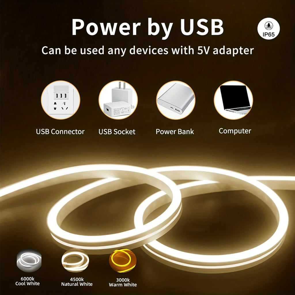 Tira de luces LED de neón, alimentación USB de 5 V CC, regulable, con interruptor táctil, cinta flexible de silicona para letreros de neón, resistente al agua, ideal para la decoración de espacios exteriores