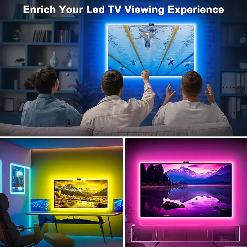 Tira de retroiluminación RGBIC para televisor LED con control mediante aplicación para cámara, sincronización con música y luces inteligentes para sala de videojuegos; iluminación ambiental para televisores de 55 a 75 pulgadas