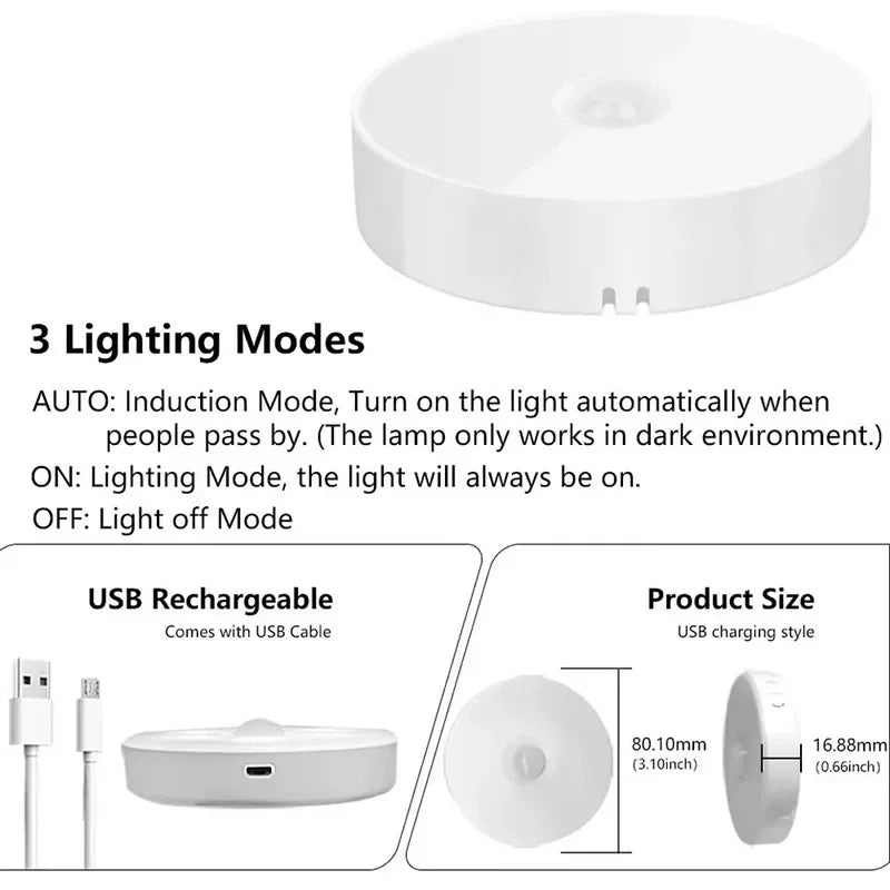 Lámpara nocturna LED con sensor de movimiento, recargable por USB, de 2 a 6 unidades. Lámpara nocturna de 3 colores para armarios, vestidores, escaleras y armarios, sin cables.