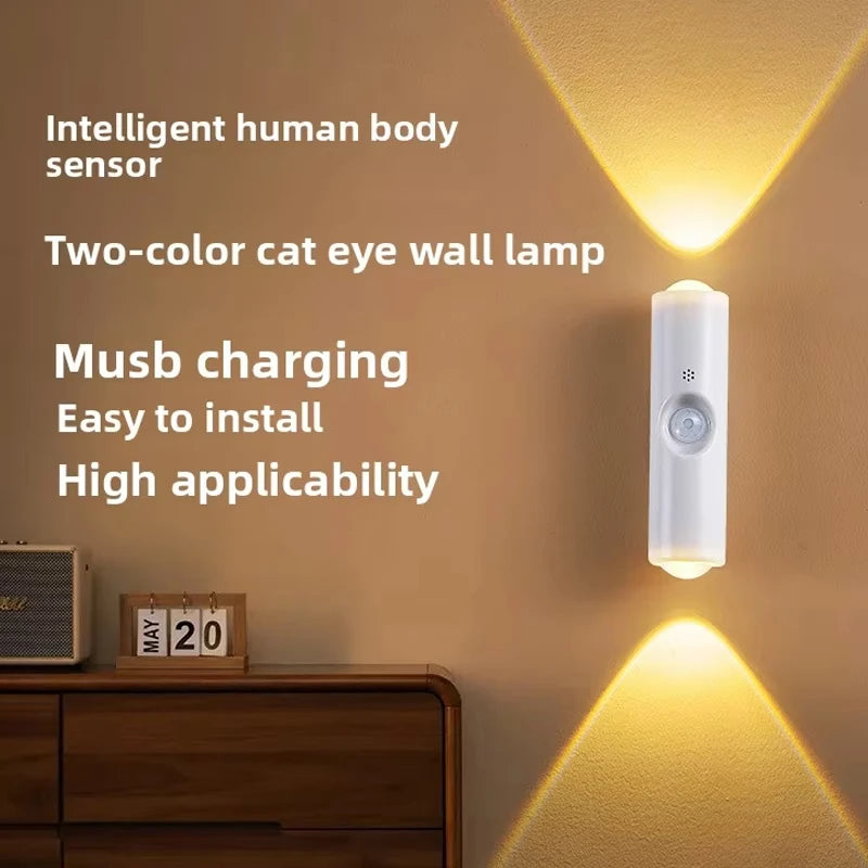Aplique inteligente RGB de doble cabezal con sensor de movimiento, luz nocturna magnética y foco recargable para la decoración del dormitorio, el armario, el jardín y otras estancias