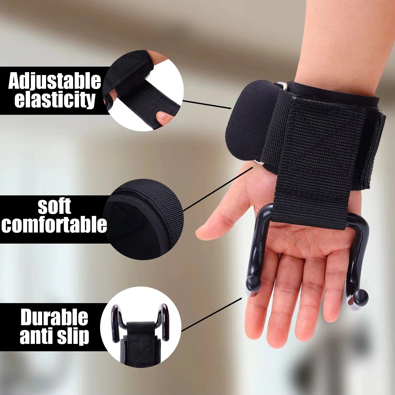 Ganchos para Levantamiento de Pesas - Heavy Duty | Agarre Antideslizante y Correas Ajustables para Dominadas y Powerlifting
