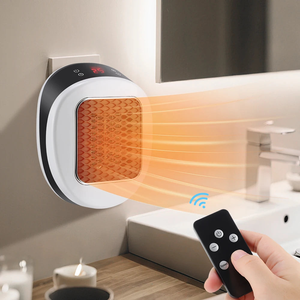 Calefactor Eléctrico de Pared 600W con Mando a Distancia - Mini Calefactor Enchufable de Calentamiento Rápido, Calentador Corporal de Invierno para Hogar y Oficina