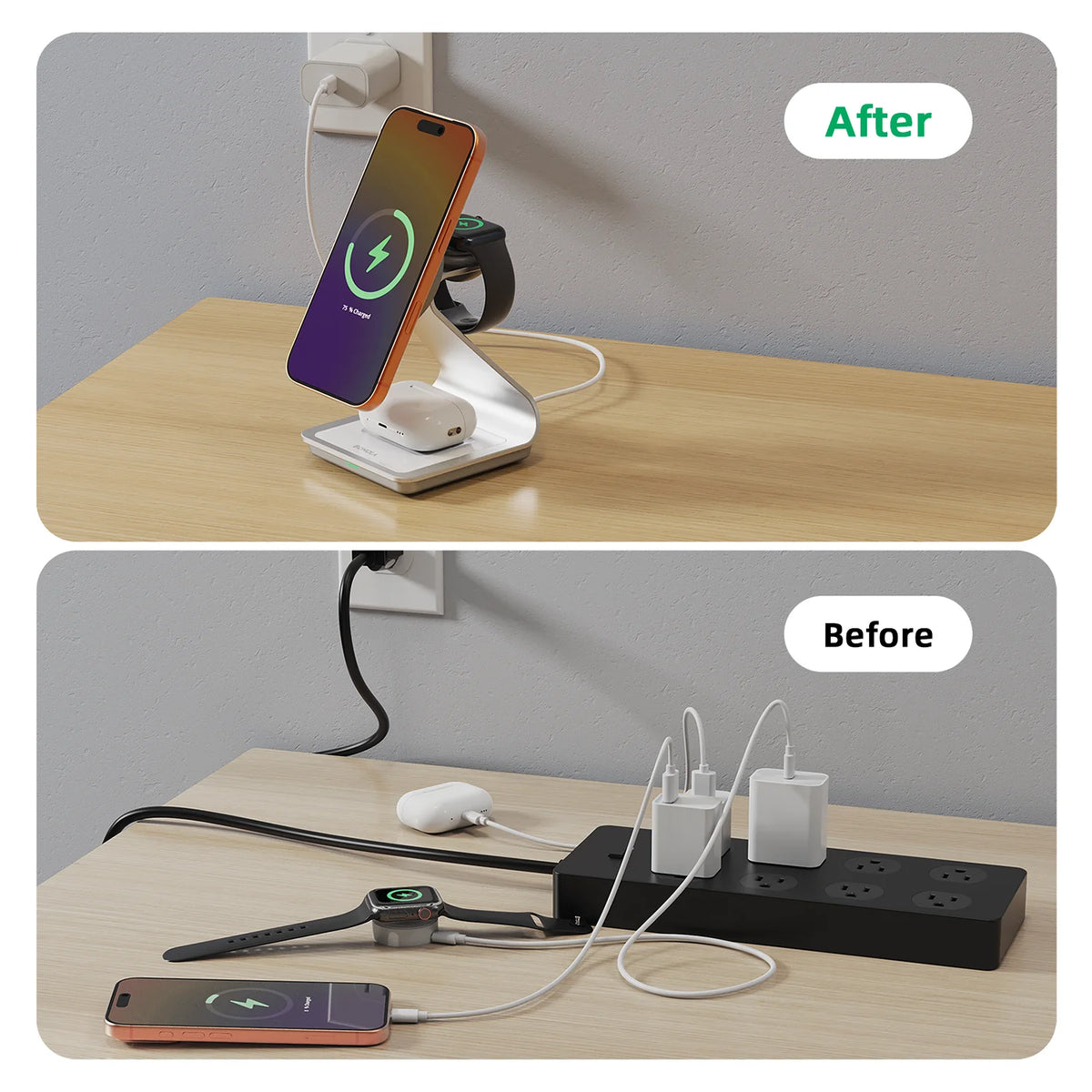 Bonola: Cargador inalámbrico magnético 3 en 1 para iPhone 17/16/15/13/14/12. Estación de carga inalámbrica de 30 W para Apple Watch y AirPods Pro