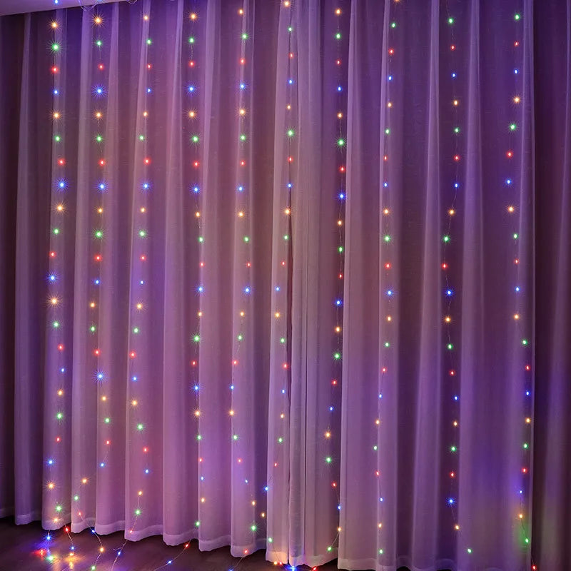 Guirnalda de luces LED tipo cortina de 3/4/6 m, con conexión USB, control remoto, guirnalda de luces de hadas, decoración navideña para el dormitorio y el hogar