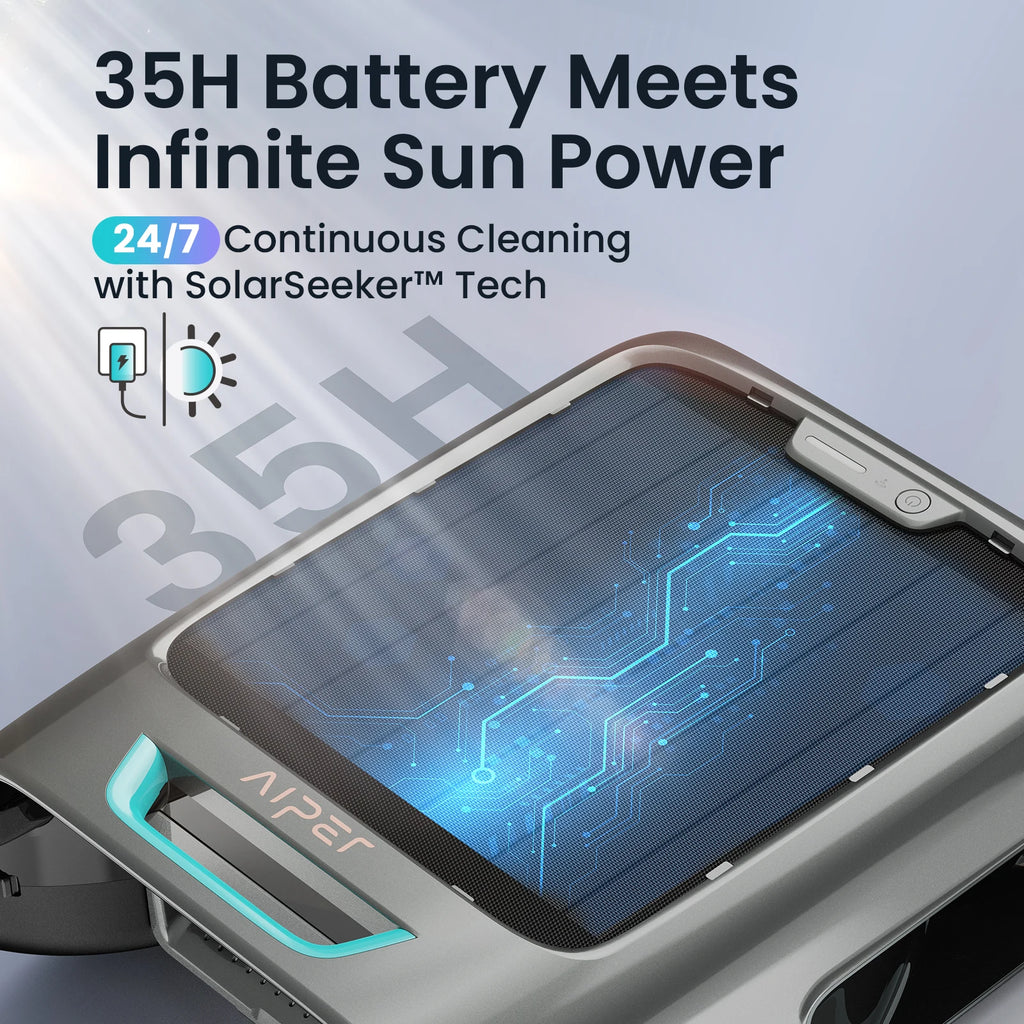 EcoSurfer S2 Robot Skimmer Solar de Piscina, Limpieza de Superficie 24/7, Filtro de 150 µm, Robot de Piscina con Batería y Control por App, Actualizaciones OTA, Detección Inteligente de Obstáculos, Aiper Caja Abierta