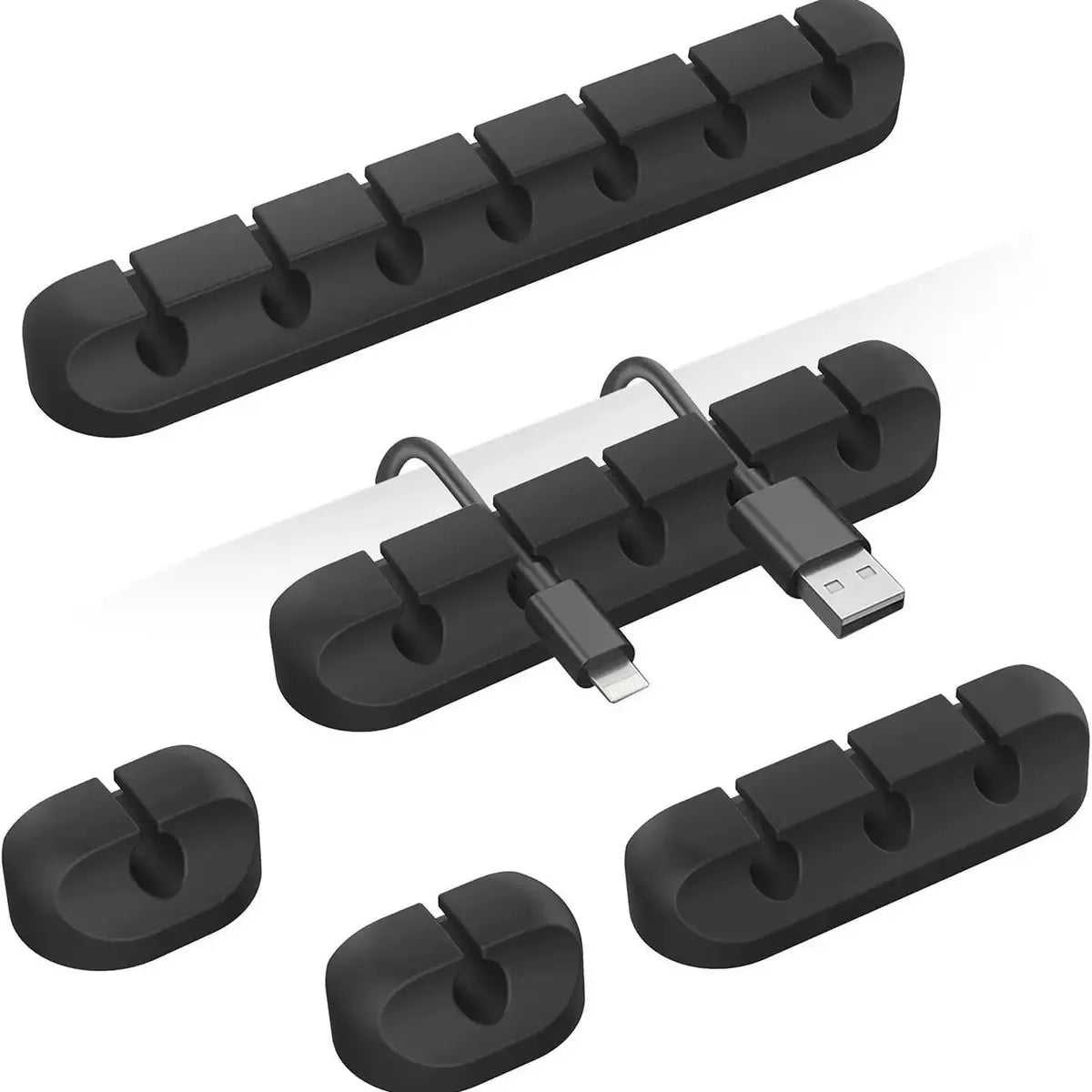 Clips adhesivos para sujetar cables. Organizador de cables para el escritorio: cables de carga USB, cables de alimentación de mesita de noche y cables de ratón.
