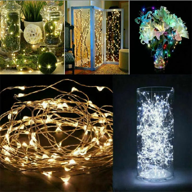 1 paquete de guirnalda de luces LED con hilo de cobre, de 1/2/3/5/10 m, alimentada por pilas, para decorar dormitorios, jardines, fiestas y bodas