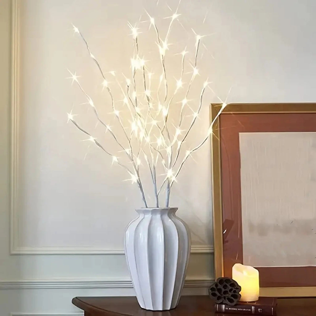 1 unidad de guirnalda de luces con ramas de abedul blanco, que funciona con pilas, con 20 luces LED tipo «fairy lights» y ramas de sauce, para la decoración del hogar, el dormitorio, interiores y exteriores