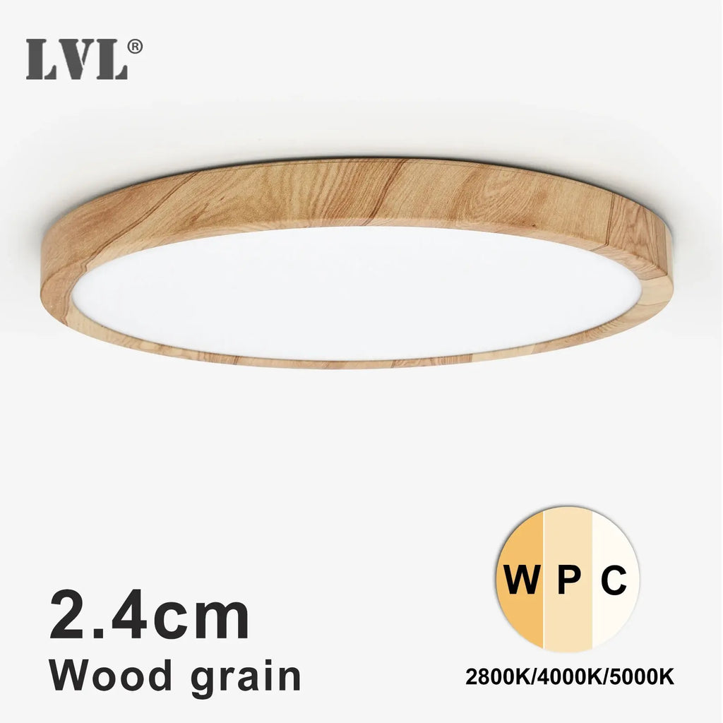 Lámpara de techo LED LVL con acabado de madera y blanco, 3 colores de iluminación en 1. Iluminación para el hogar: cocina, dormitorio y baño. Lámpara de techo redonda empotrada.