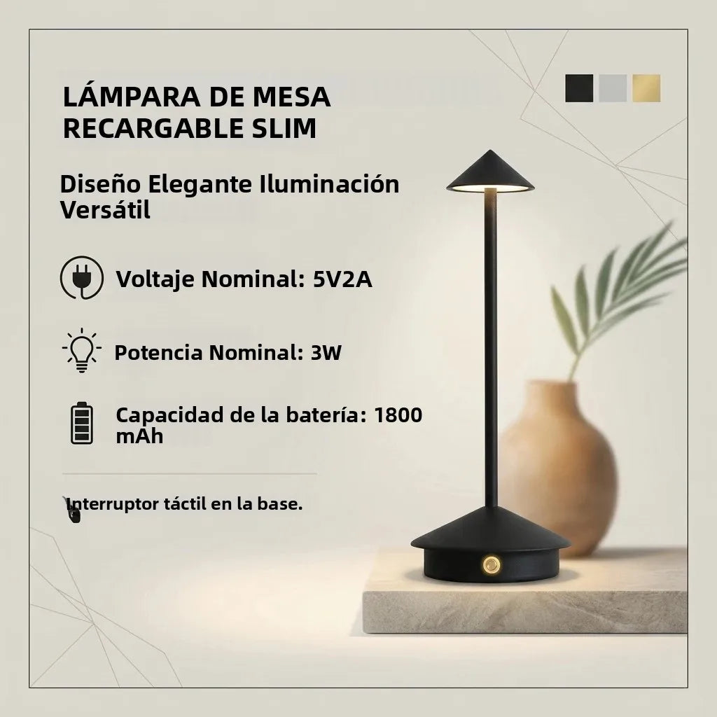 Lámpara de mesa LED recargable con sensor táctil, lámpara de noche para restaurante, hotel, bar y dormitorio, con 3 temperaturas de color y regulación continua de la intensidad