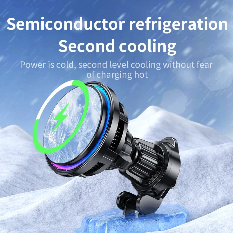 VIKEFON: Cargador magnético inalámbrico para coche con refrigeración por hielo y estación de carga rápida para iPhone 17, 16, 15, 14, 13 Pro Max; soporte para móvil en el coche con MagSaf