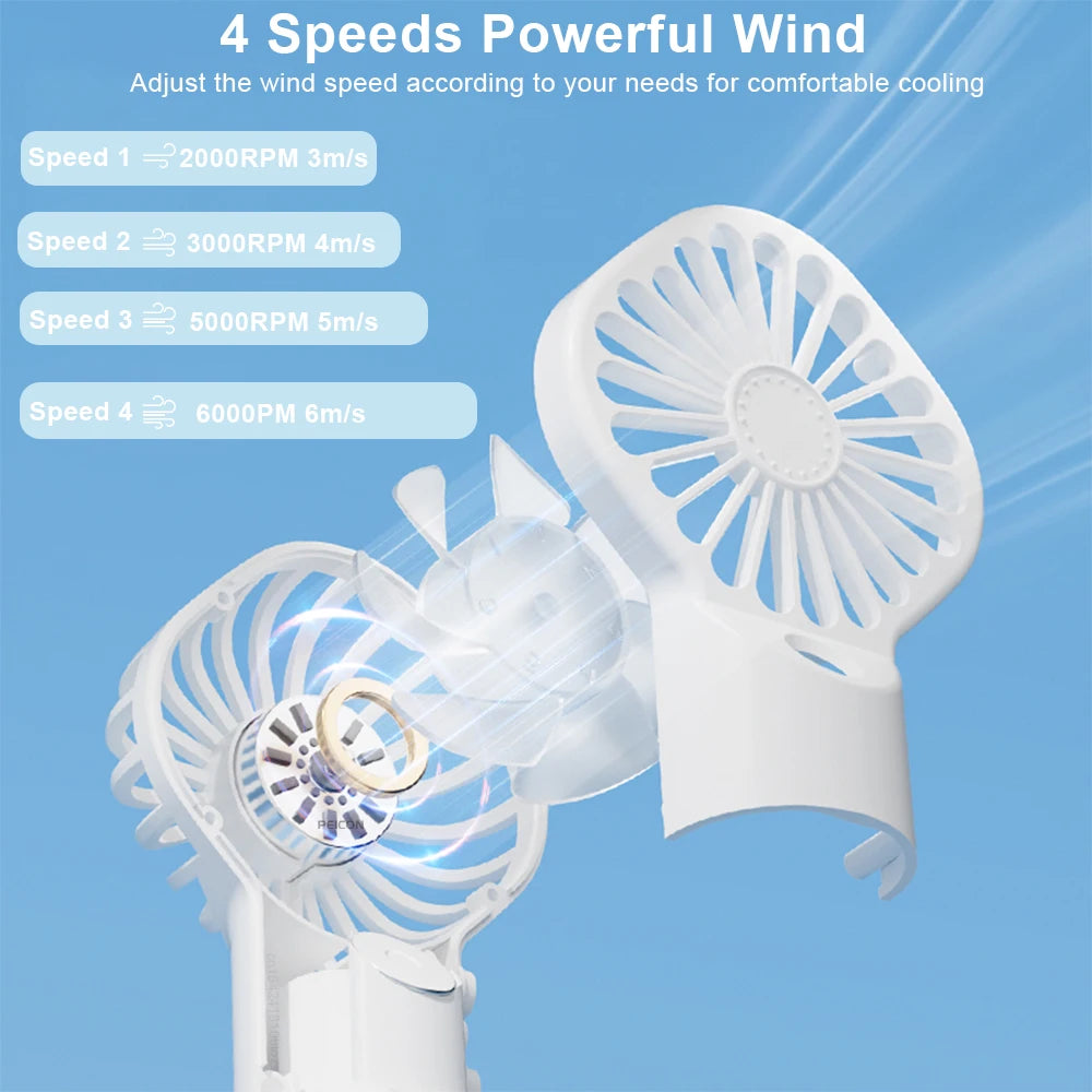 Raugee: Ventilador portátil de 4 velocidades, recargable por USB, ventilador con pulverizador de agua y niebla.