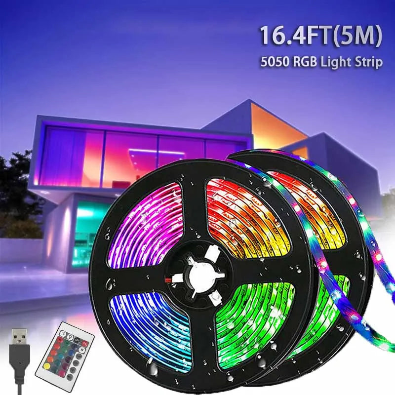 Barra de luz LED de 5 m con conector USB, 24 teclas, LED 5050 RGB multicolor, para fondo de TV, sala de juegos, decoración de fiestas familiares y luz nocturna