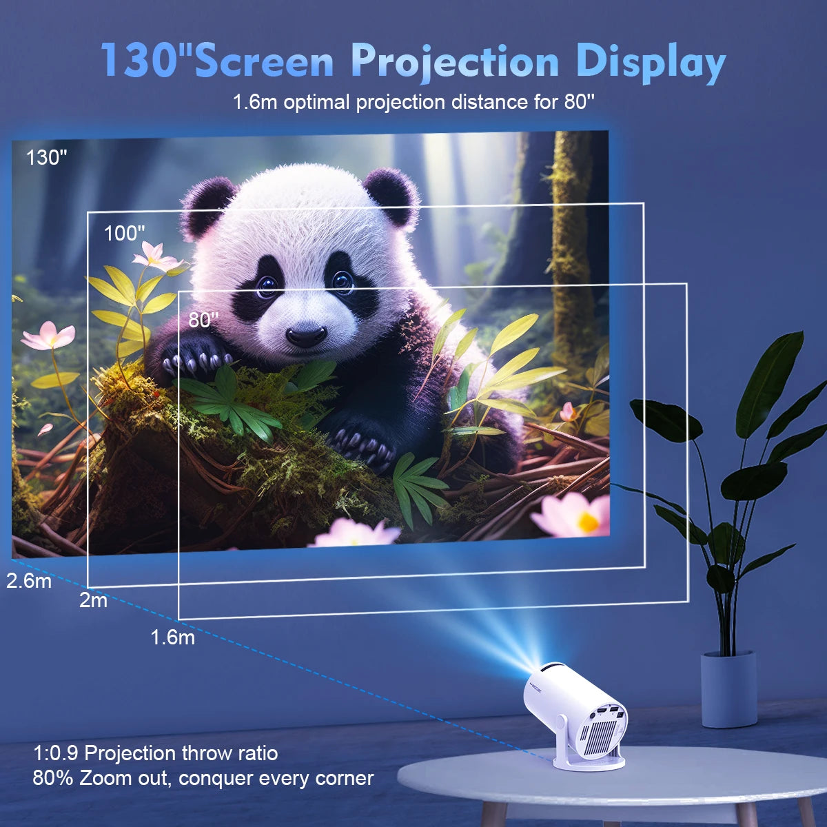 Magcubic HY300pro: con Android 14, Wi-Fi 6, 290 ANSI, 1280 × 720p, 8K, 180°, cable flexible.