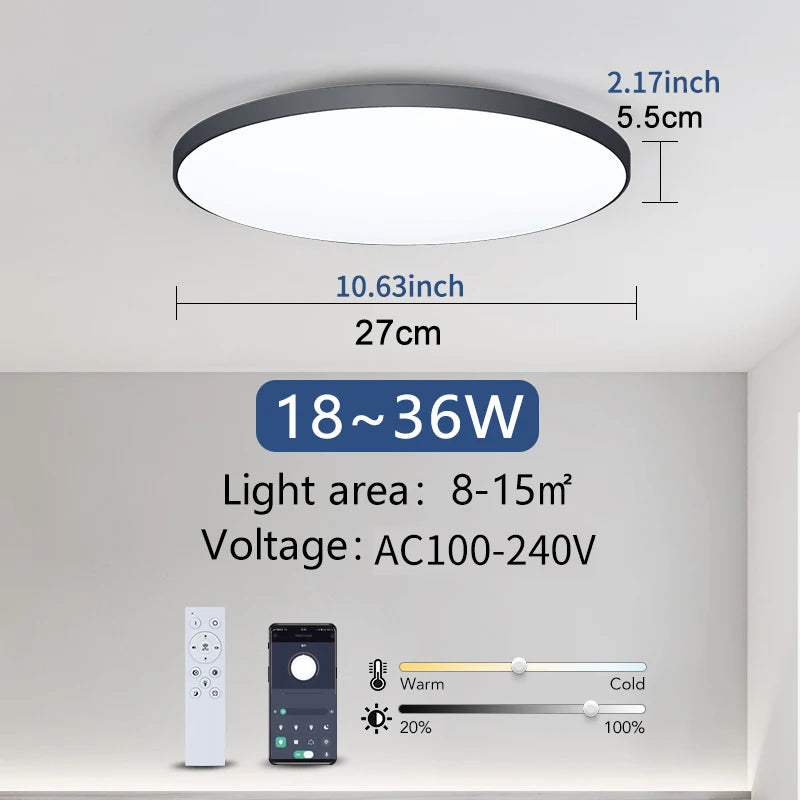 Lámpara de techo inteligente MARPOU, lámpara LED para dormitorio, lámparas de techo grandes, luces LED con mando a distancia, luces LED regulables para habitaciones
