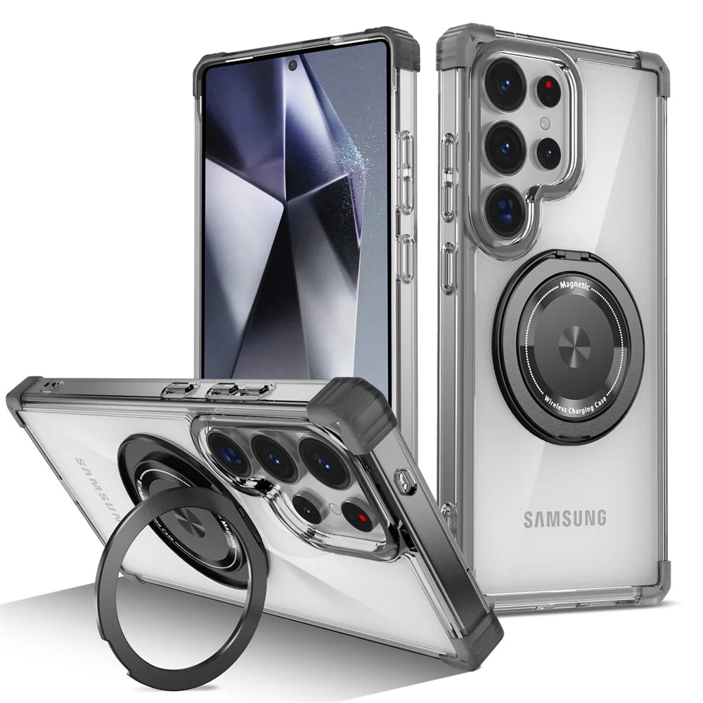 Funda Transparente Soporte Plegable Giratorio Magnético Samsung S26/S25/S24/S23 Plus/FE/S21 Ultra