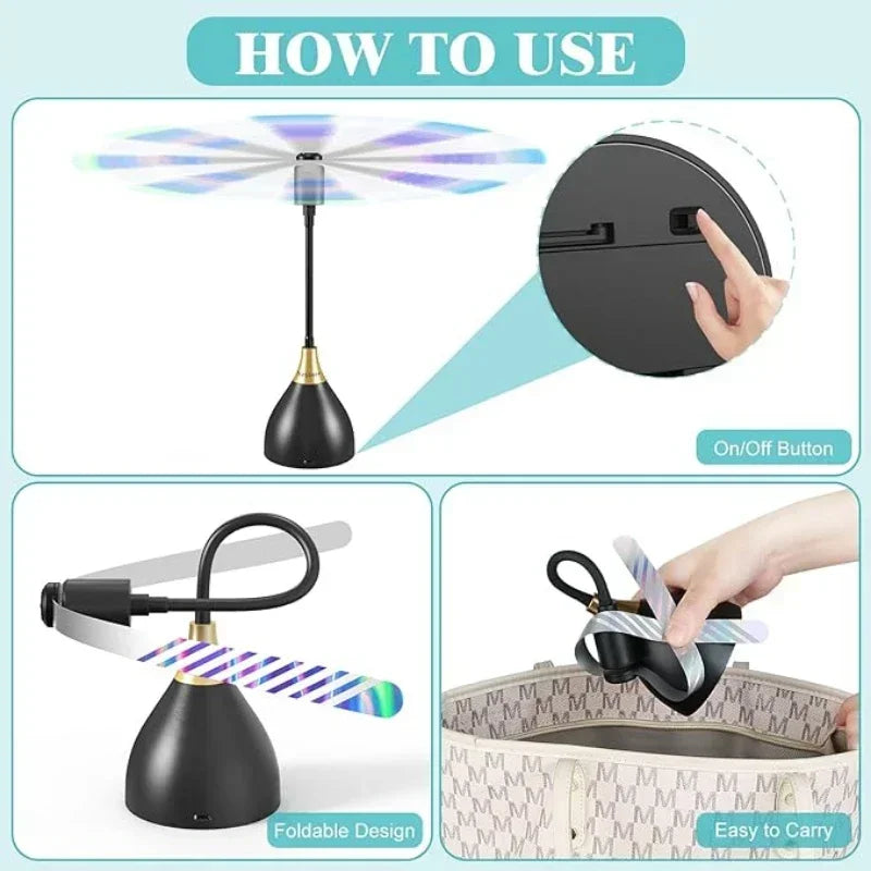 NONE: ventiladores antimoscas para mesa, las mantiene alejadas gracias a sus aspas suaves. USB.