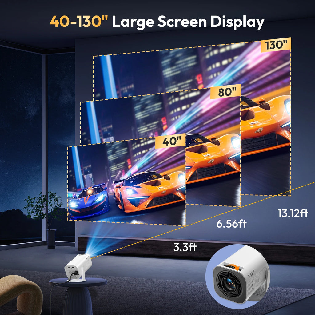 Xgody Gimbal 3 Pro 4K:  con Wi-Fi 6 y Android, miniproyector portátil para cine en casa y uso al aire libre, 300 ANSI, doble conexión Wi-Fi, Bluetooth 5.4, resolución 1280 × 720p