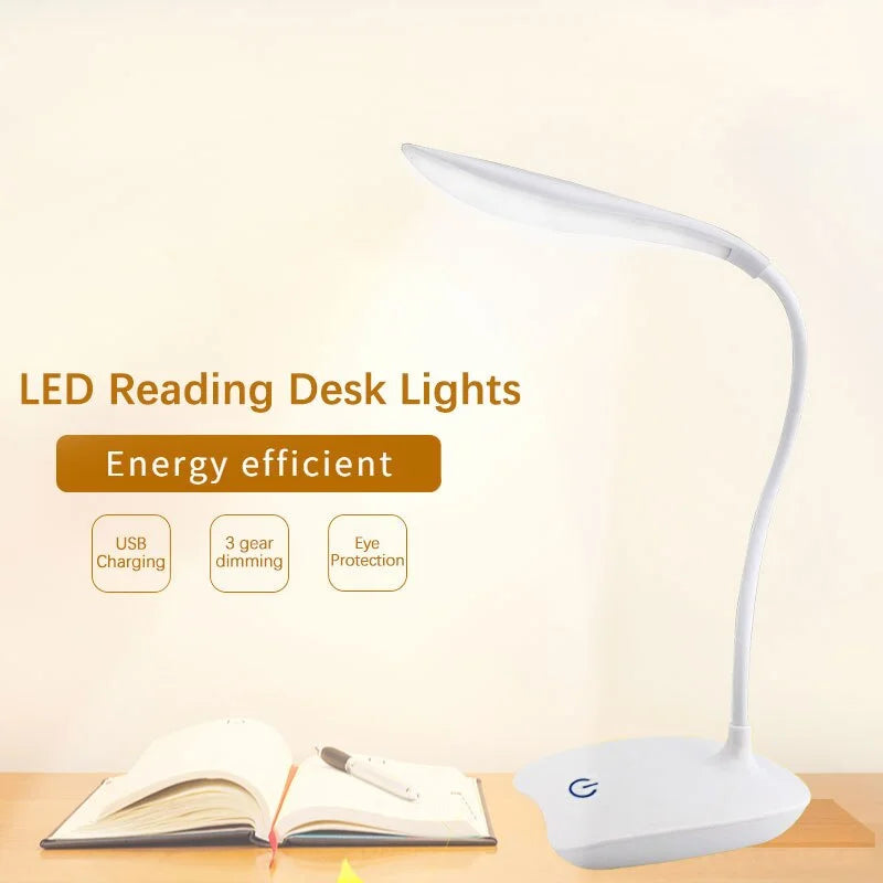 Lámpara de escritorio LED, recargable por USB, con protección ocular, luz nocturna para la habitación, lámpara de mesilla de noche, lámpara de lectura para estudiantes