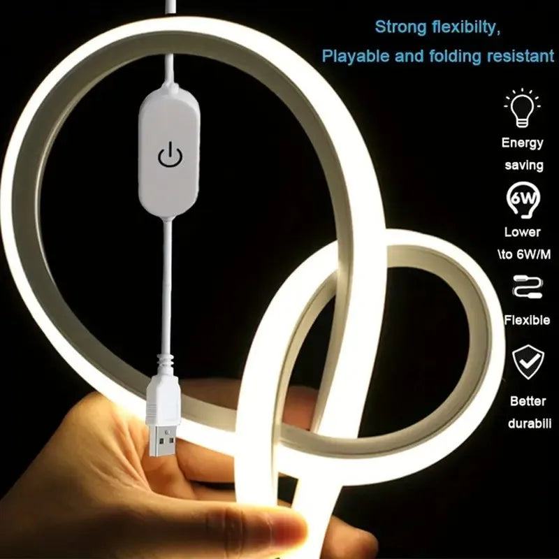 Tira de luces LED de neón, alimentación USB de 5 V CC, regulable, con interruptor táctil, cinta flexible de silicona para letreros de neón, resistente al agua, ideal para la decoración de espacios exteriores