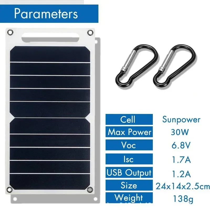 Panel de Carga Solar Impermeable 30W | Portátil para Camping y Exterior