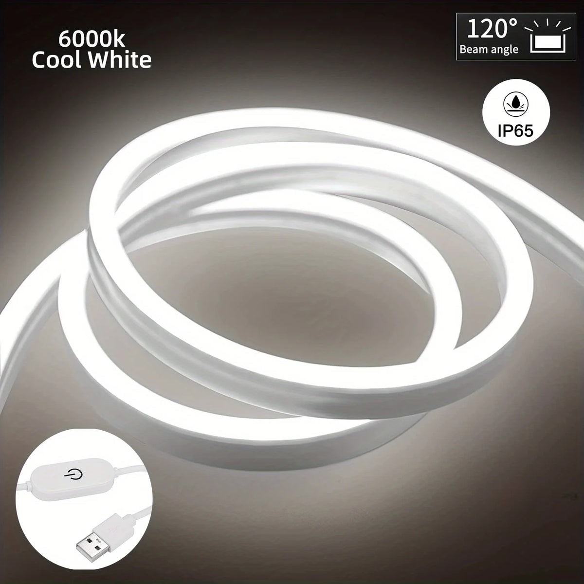 Tira de luces LED de neón, alimentación USB de 5 V CC, regulable, con interruptor táctil, cinta flexible de silicona para letreros de neón, resistente al agua, ideal para la decoración de espacios exteriores