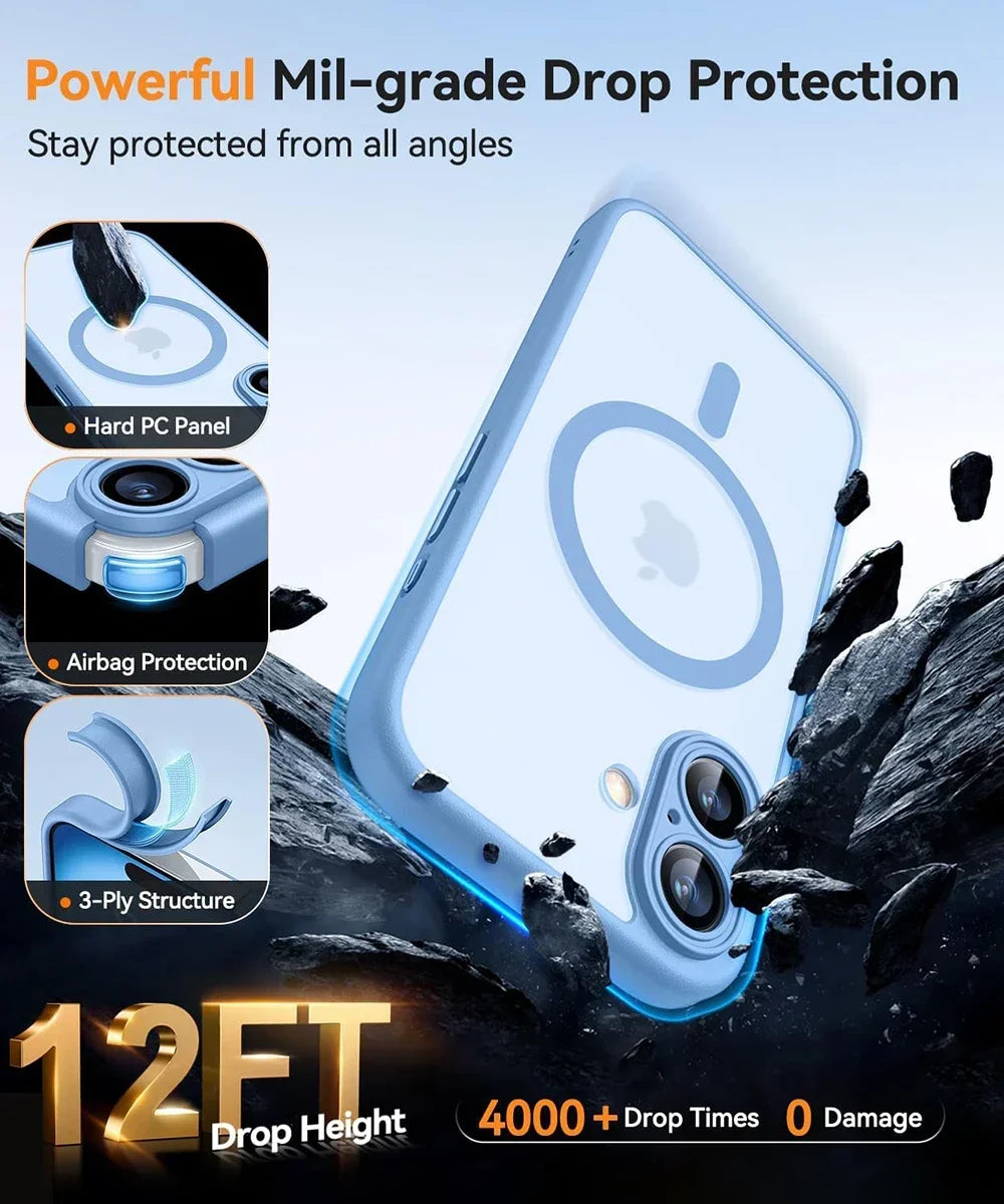 Funda protectora magnética, mate y translúcida, resistente a los golpes, para iPhone 17, 16, 15, 14, 13, 12 y 11 Pro Max y Plus, compatible con la carga inalámbrica MagSafe