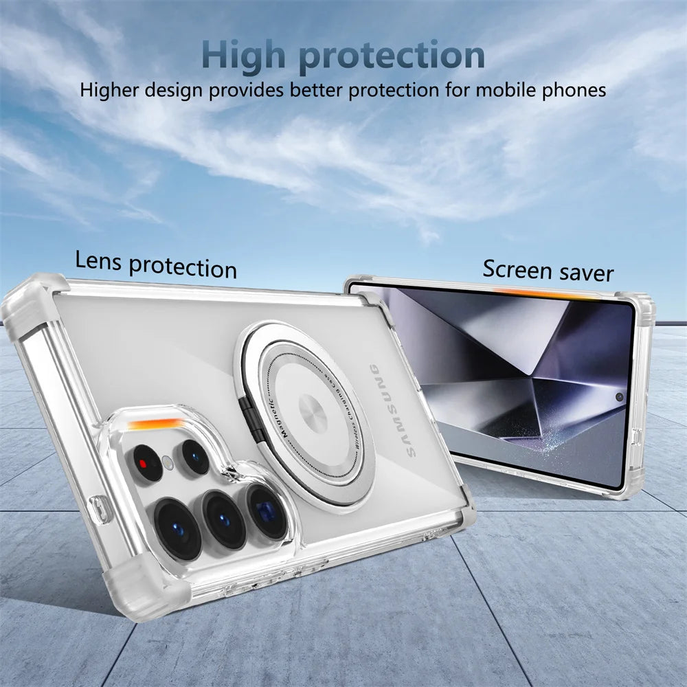 Funda Transparente Soporte Plegable Giratorio Magnético Samsung S26/S25/S24/S23 Plus/FE/S21 Ultra
