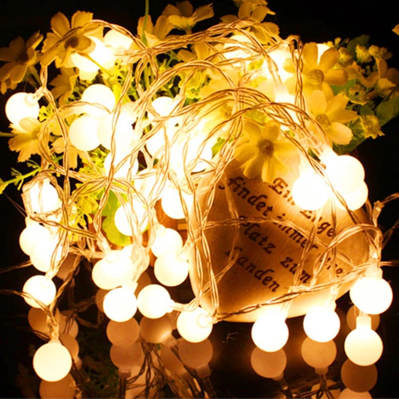 Guirnalda de luces LED esféricas de 10 m, con alimentación por USB o batería, para exteriores, lámparas de boda, jardín, luces de hadas y decoración navideña