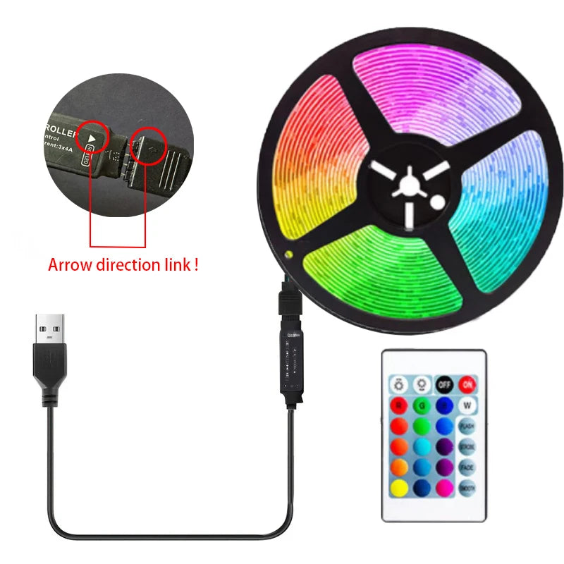 Barra de luz LED de 5 m con conector USB, 24 teclas, LED 5050 RGB multicolor, para fondo de TV, sala de juegos, decoración de fiestas familiares y luz nocturna