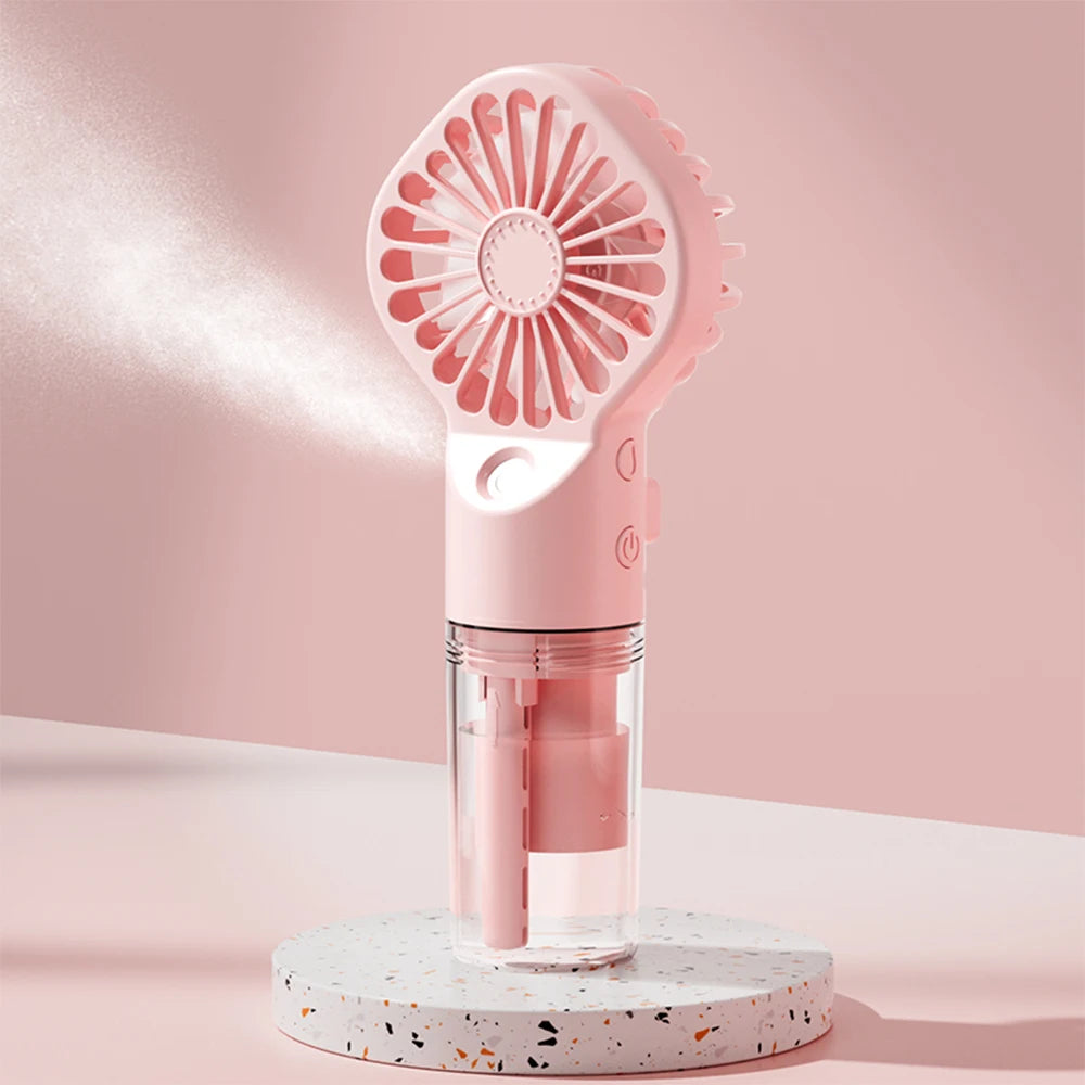 Raugee: Ventilador portátil de 4 velocidades, recargable por USB, ventilador con pulverizador de agua y niebla.