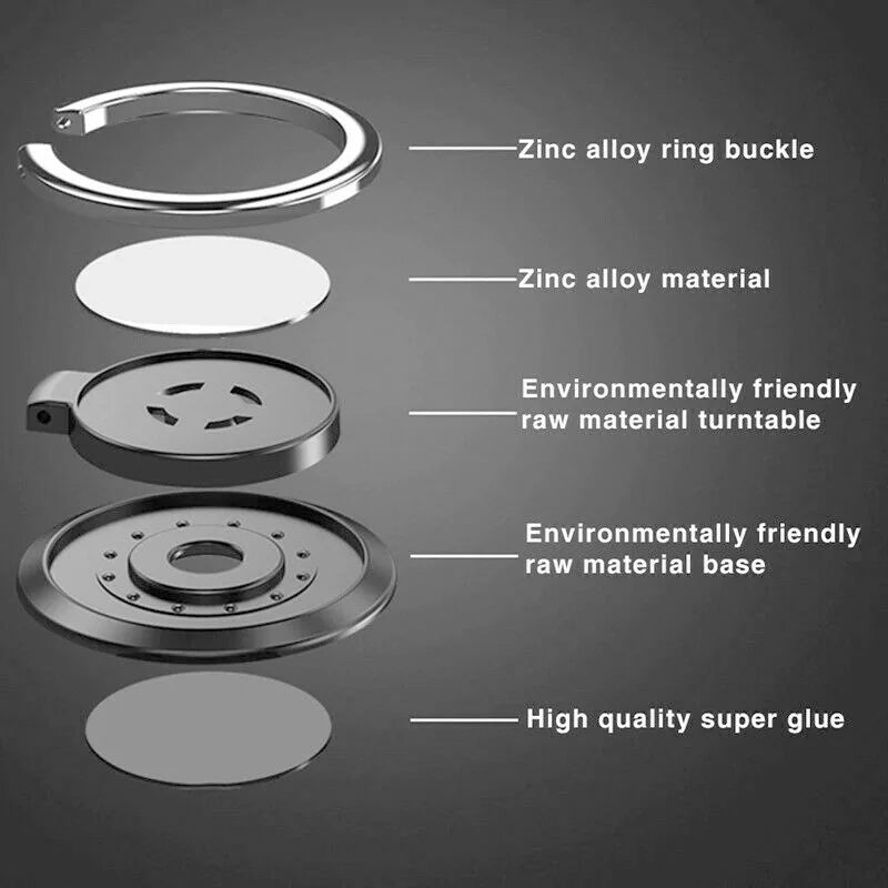 Soporte giratorio de 360º para anillos, con agarre para el móvil; soporte magnético para coche; adhesivo para la parte trasera del móvil; soporte universal
