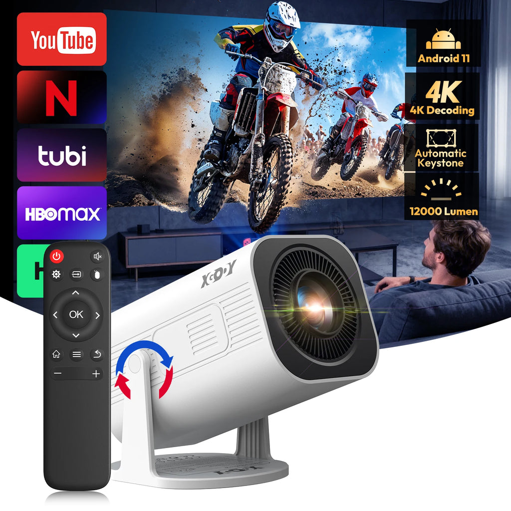 Xgody Gimbal 3 Pro 4K:  con Wi-Fi 6 y Android, miniproyector portátil para cine en casa y uso al aire libre, 300 ANSI, doble conexión Wi-Fi, Bluetooth 5.4, resolución 1280 × 720p