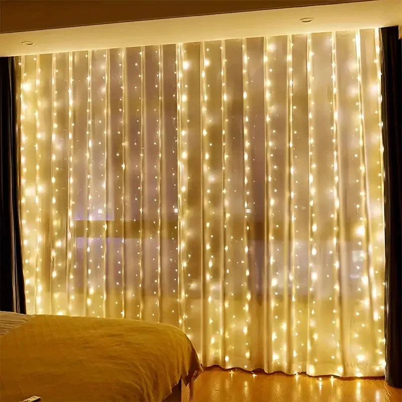 Guirnalda de luces LED tipo cortina de 3/4/6 m, con conexión USB, control remoto, guirnalda de luces de hadas, decoración navideña para el dormitorio y el hogar