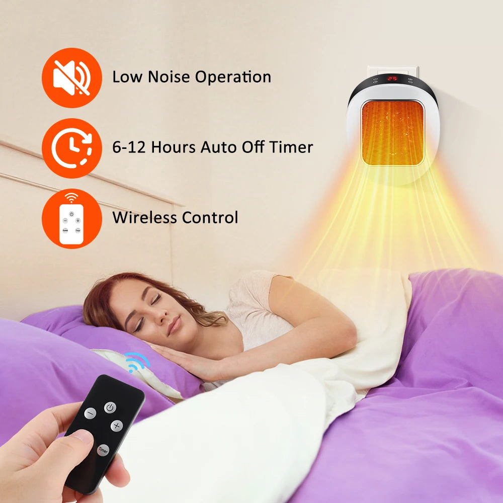 Calefactor Eléctrico de Pared 600W con Mando a Distancia - Mini Calefactor Enchufable de Calentamiento Rápido, Calentador Corporal de Invierno para Hogar y Oficina