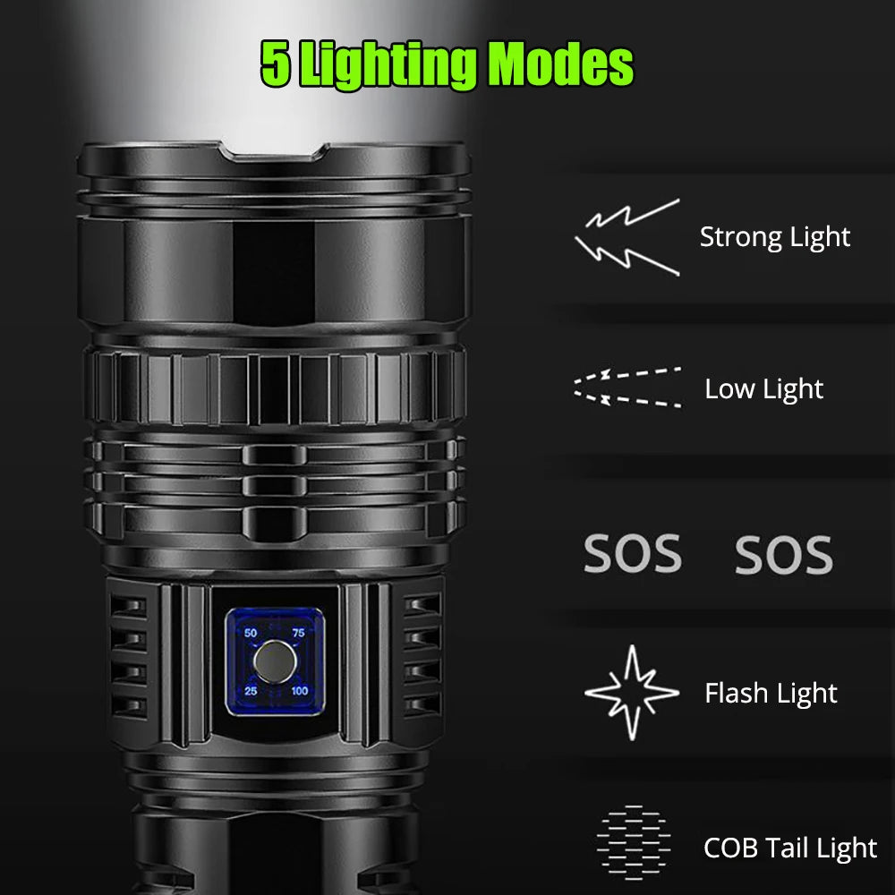 DanPeng, 1000 W, hasta 9 km de visibilidad, linterna táctica de 15 000 mAh